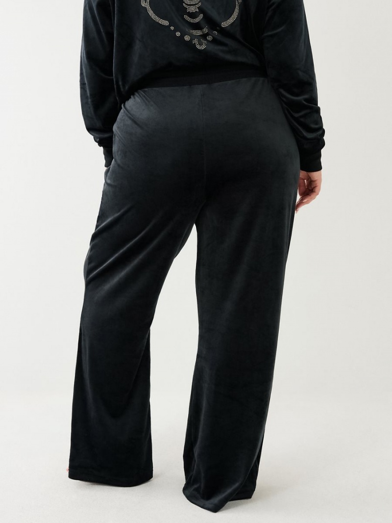 Black True Religion Crystal Velour Logo Track Pants | 0913-DXQHL