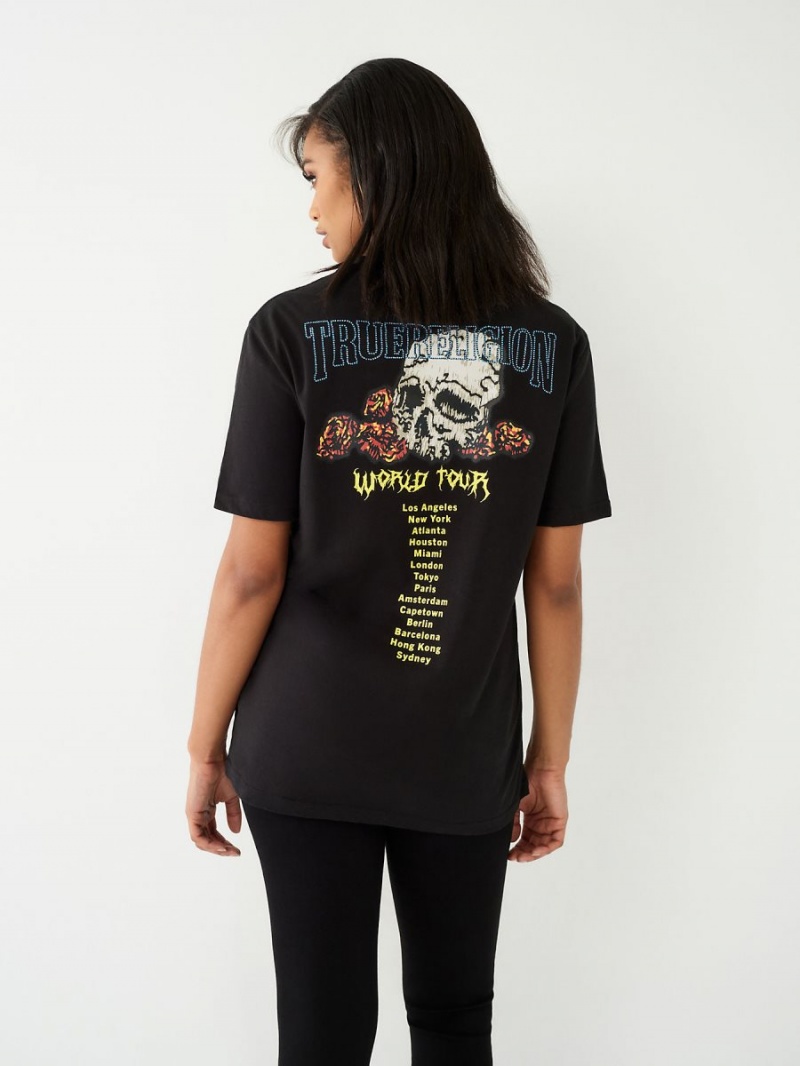 Black True Religion Crystal World Tour Relaxed T Shirts | 0578-OTYHW