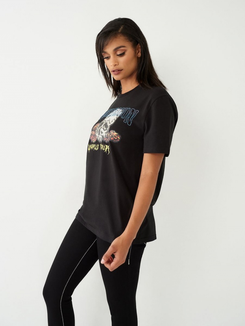 Black True Religion Crystal World Tour Relaxed T Shirts | 0578-OTYHW