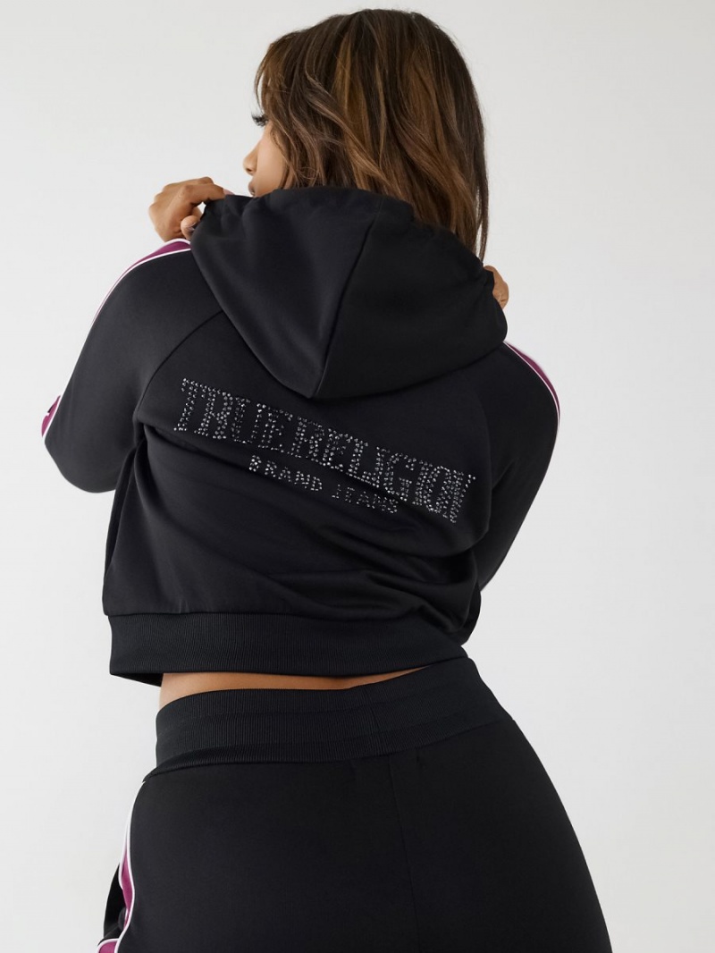 Black True Religion Crystal Zip Hoodie | 7812-LZVUO