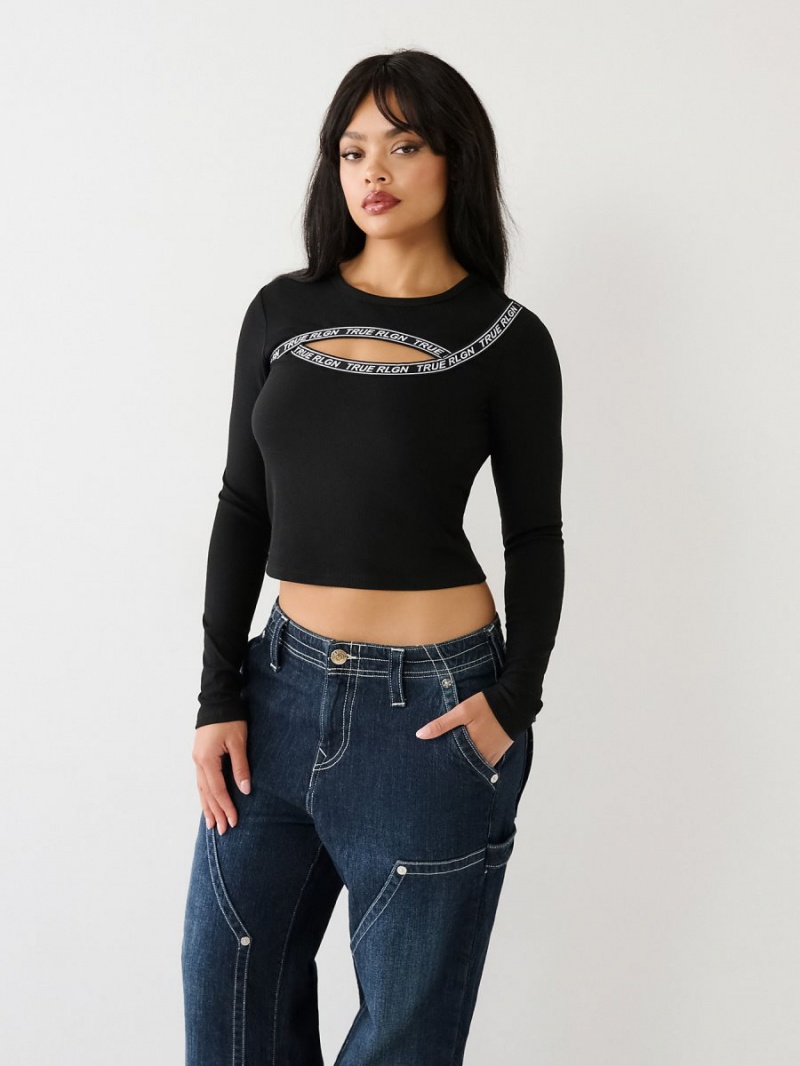 Black True Religion Cut Out Logo Top | 0369-IHWJK