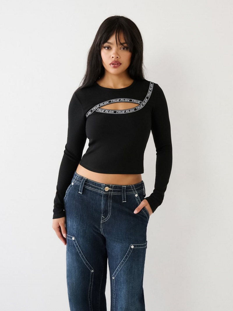 Black True Religion Cut Out Logo Top | 0369-IHWJK