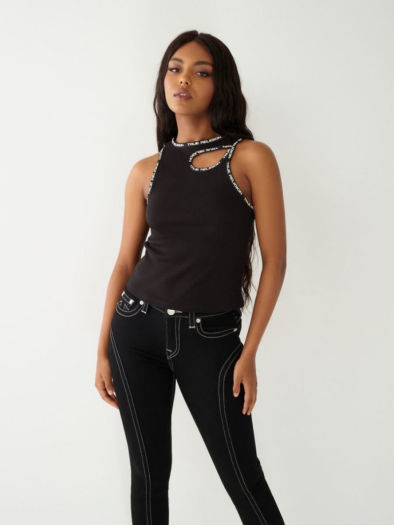 Black True Religion Cut Out Tanks | 6487-EKXPG