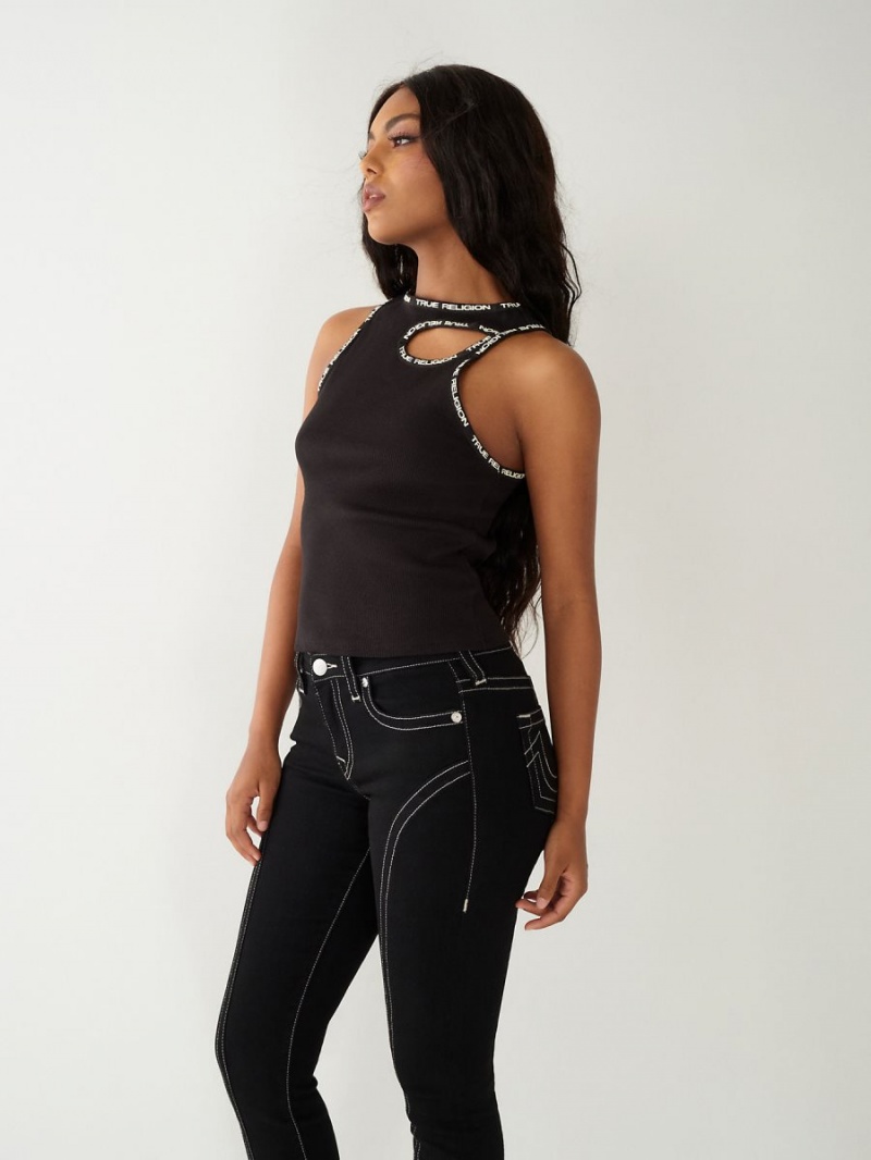 Black True Religion Cut Out Tanks | 6487-EKXPG