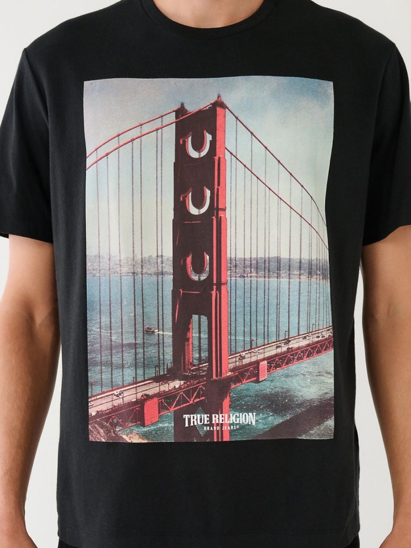 Black True Religion Destination Sf Graphic Relaxed T Shirts | 4502-JNOSR