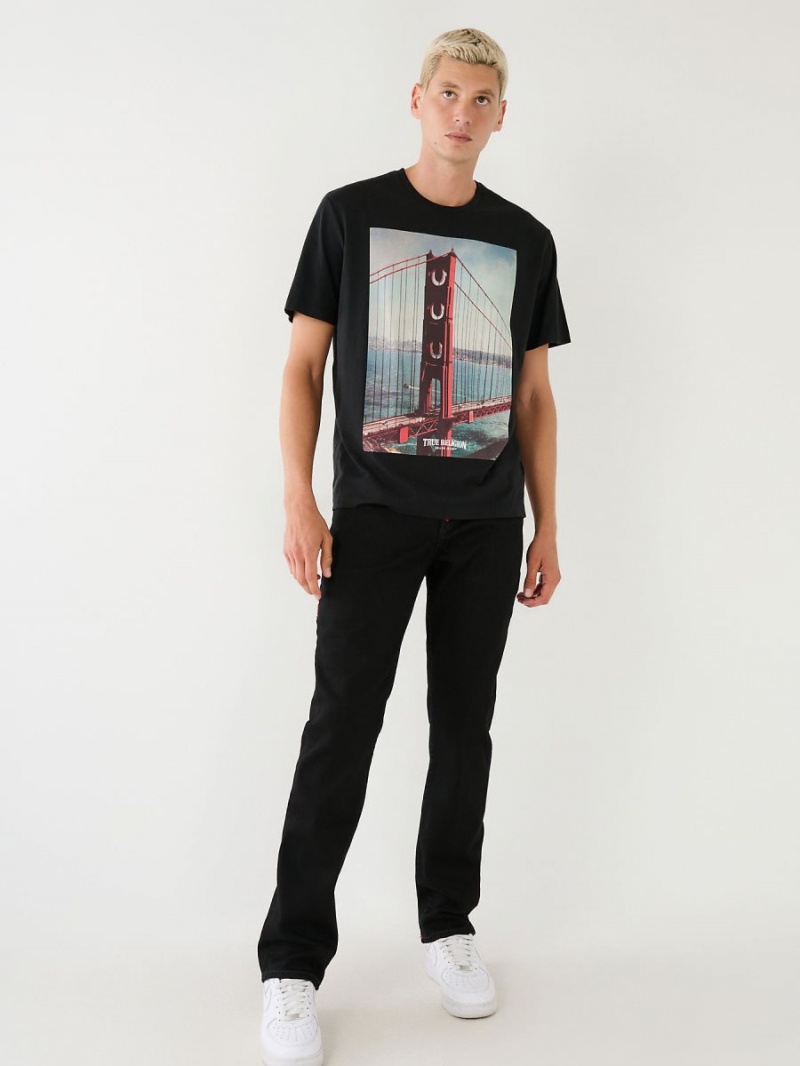 Black True Religion Destination Sf Graphic Relaxed T Shirts | 4502-JNOSR