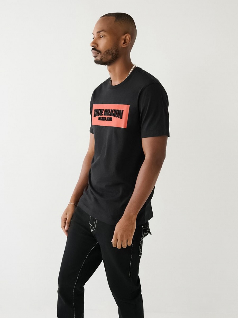 Black True Religion Embossed Arch Logo T Shirts | 2049-MVJPL