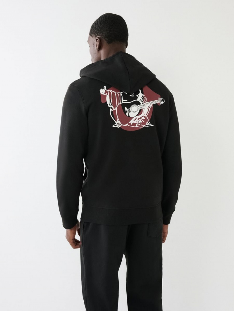 Black True Religion Embossed Buddha Logo Fleece Zip Hoodie | 6980-MXTSK