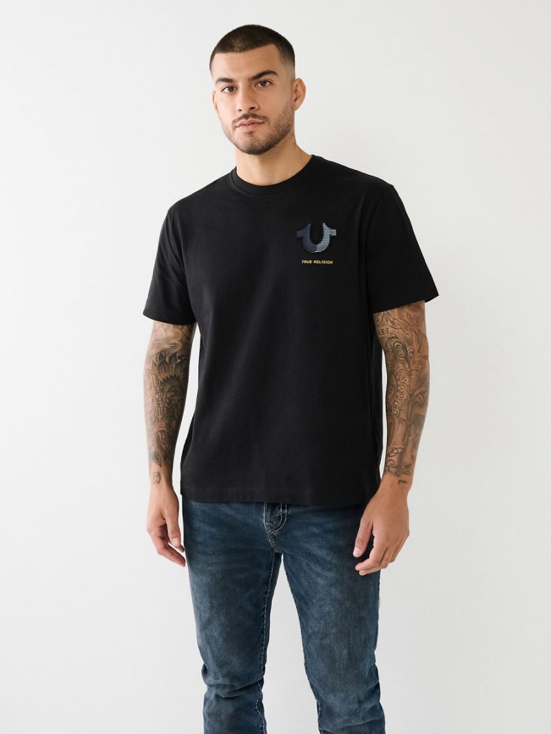 Black True Religion Embossed Logo T Shirts | 6590-CZWJD