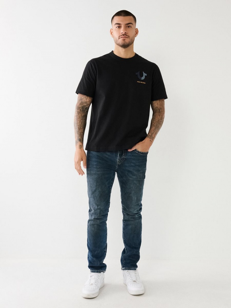 Black True Religion Embossed Logo T Shirts | 6590-CZWJD