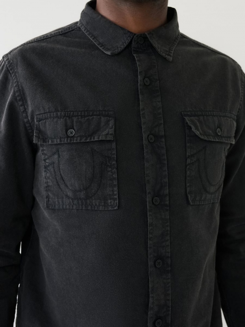 Black True Religion Embroidered Buddha Logo Utility Shirts | 8674-KUWRF