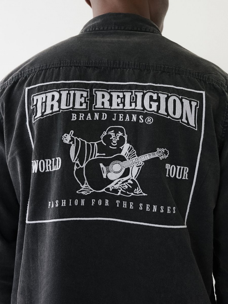 Black True Religion Embroidered Buddha Logo Utility Shirts | 8674-KUWRF