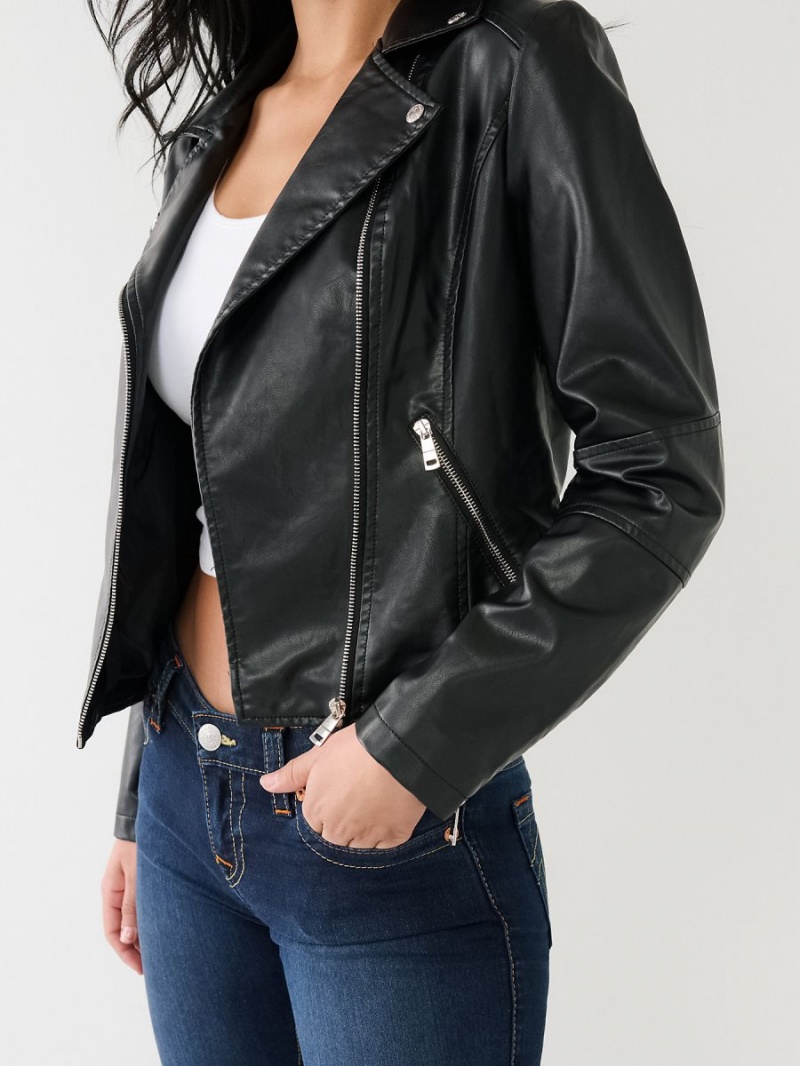 Black True Religion Faux Leather Moto Jacket | 3680-LVTJF