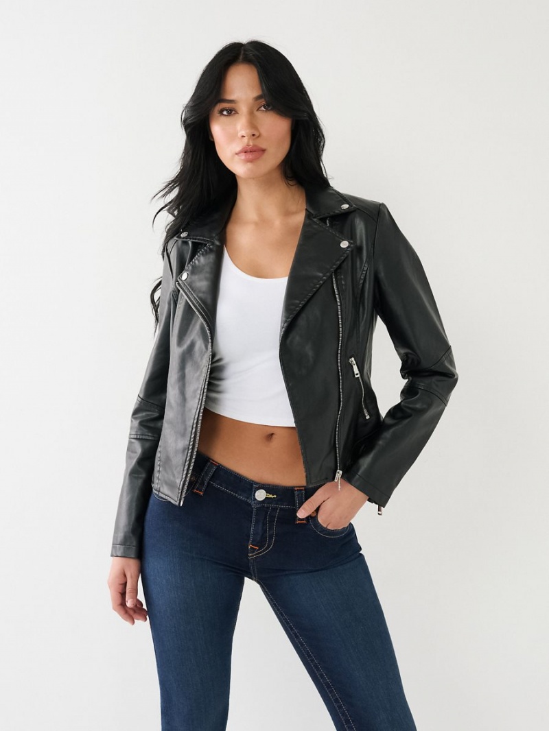 Black True Religion Faux Leather Moto Jacket | 3680-LVTJF