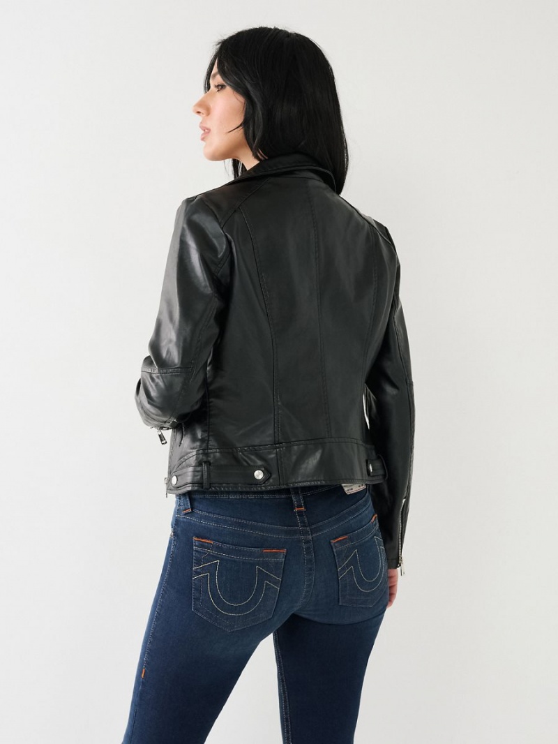 Black True Religion Faux Leather Moto Jacket | 3680-LVTJF