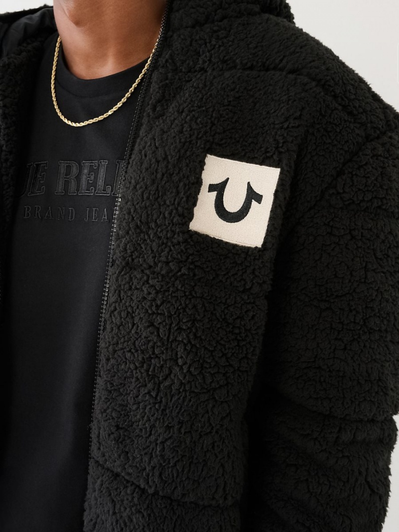 Black True Religion Faux Shearling Puffer Jacket | 9635-SMODF