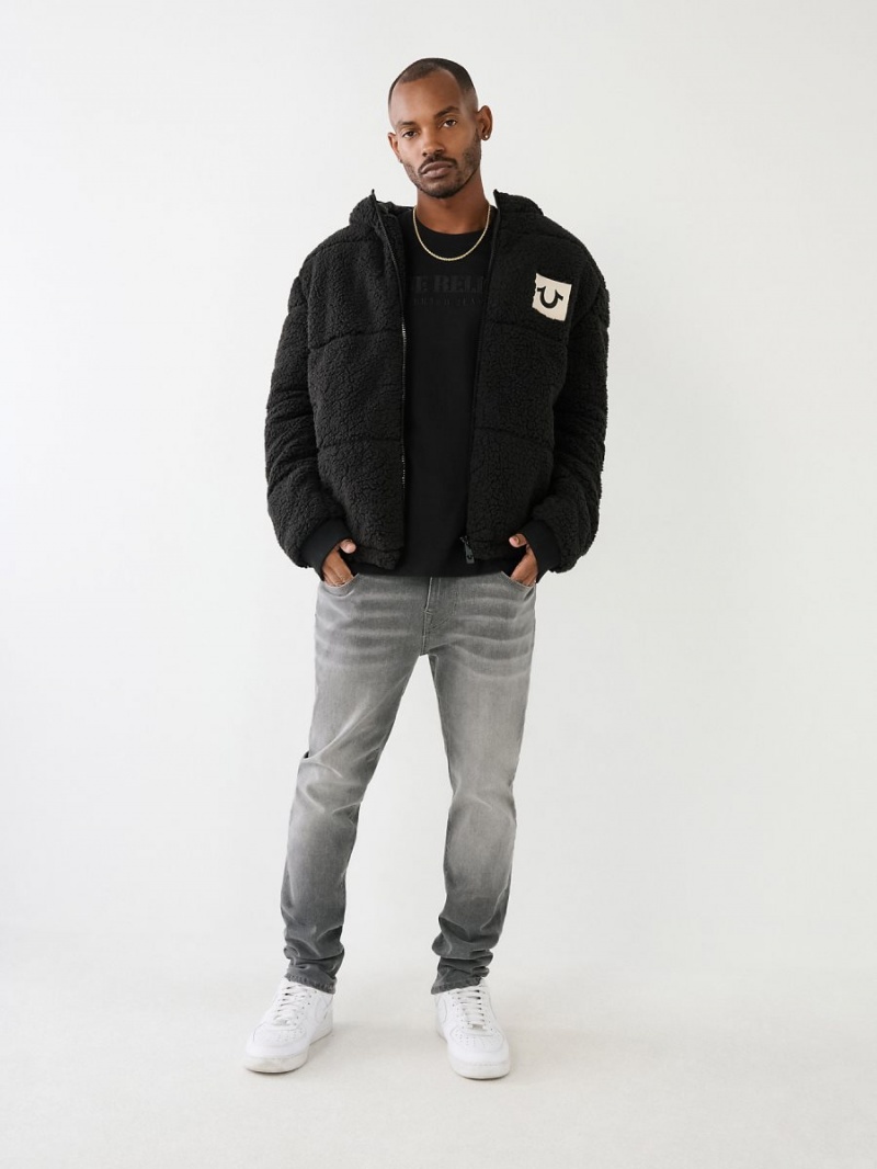 Black True Religion Faux Shearling Puffer Jacket | 9635-SMODF