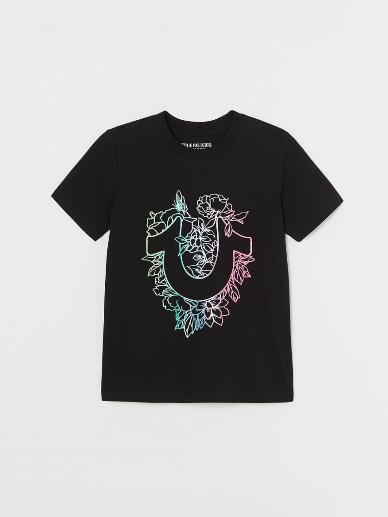 Black True Religion Girls Horseshoe T Shirts | 4965-LHWED