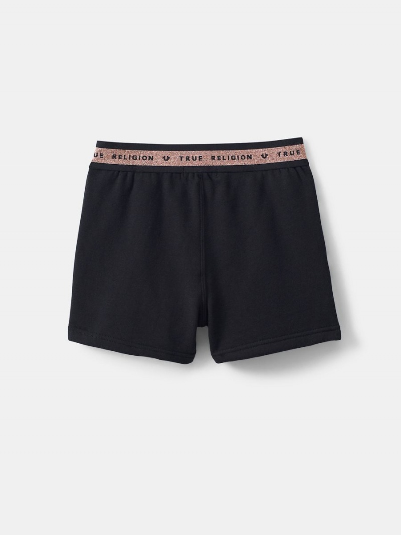 Black True Religion Girls Logo Trim Sweat Shorts | 6350-UEDTC