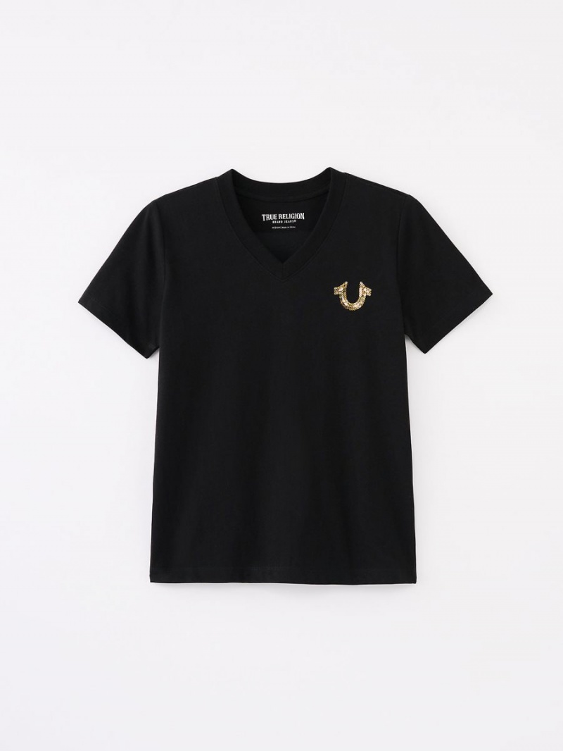 Black True Religion Girls Logo V T Shirts | 2635-BWEAX