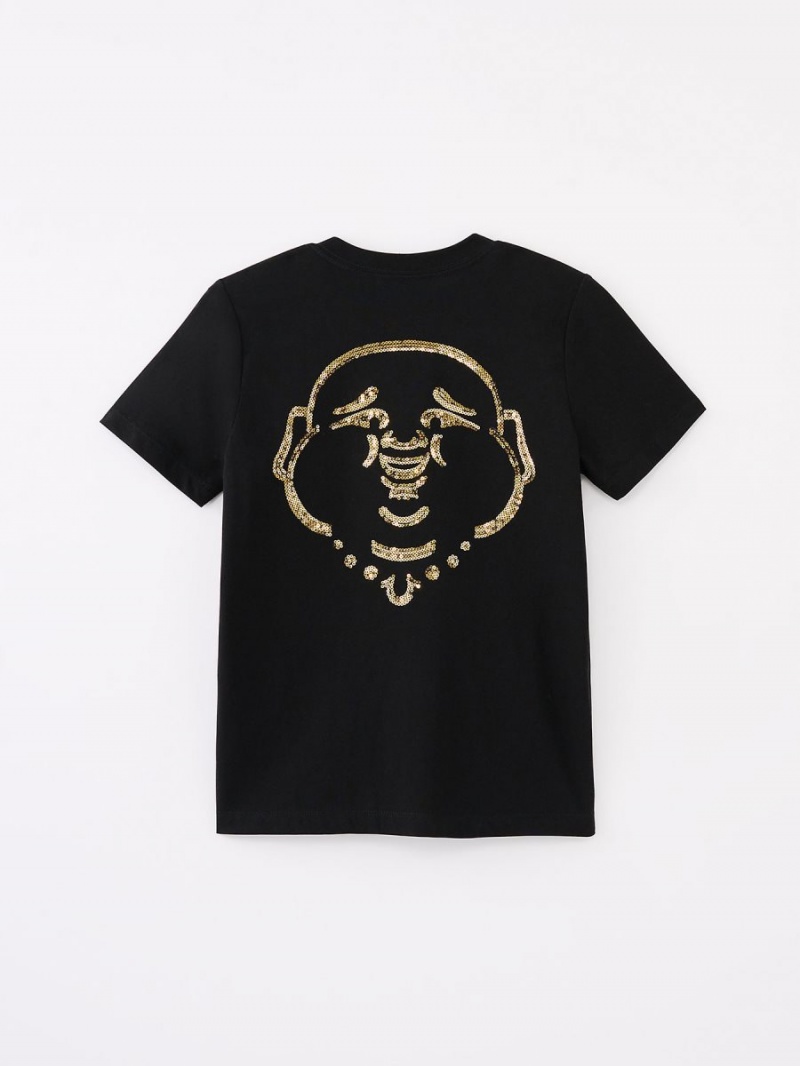 Black True Religion Girls Logo V T Shirts | 2635-BWEAX