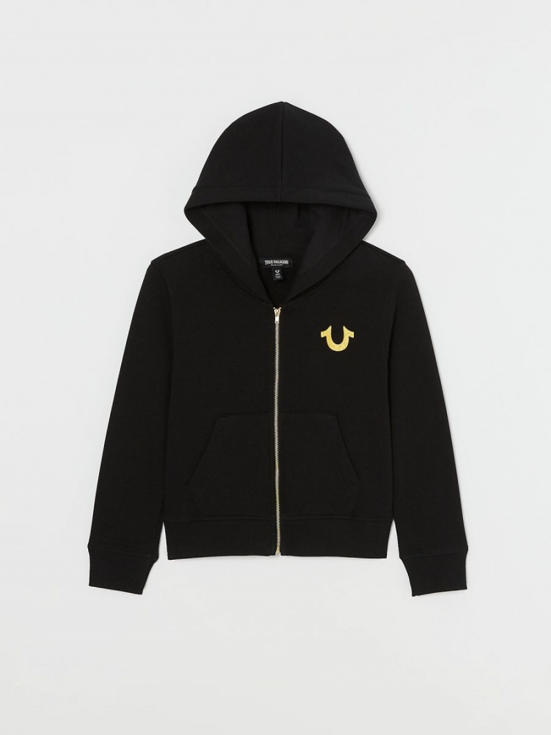 Black True Religion Girls Logo Zip Hoodie | 8461-EMKIC