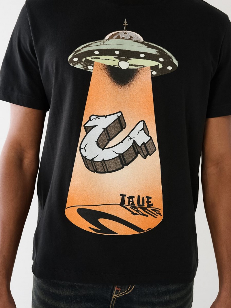 Black True Religion Glow Ufo Hs Logo T Shirts | 9685-DBPKE