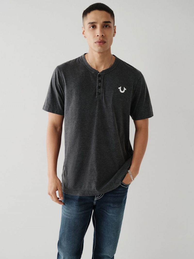 Black True Religion Henley T Shirts | 2503-AUVTY