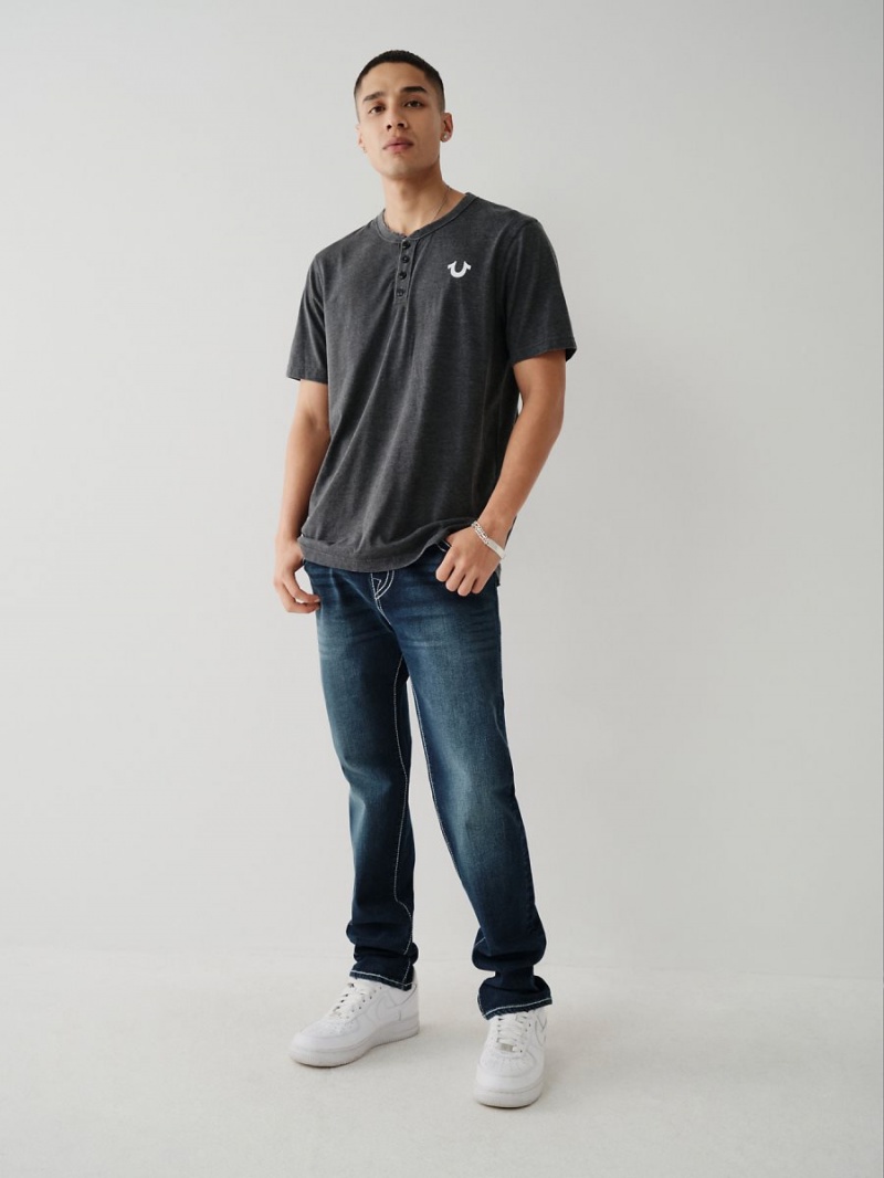 Black True Religion Henley T Shirts | 2503-AUVTY