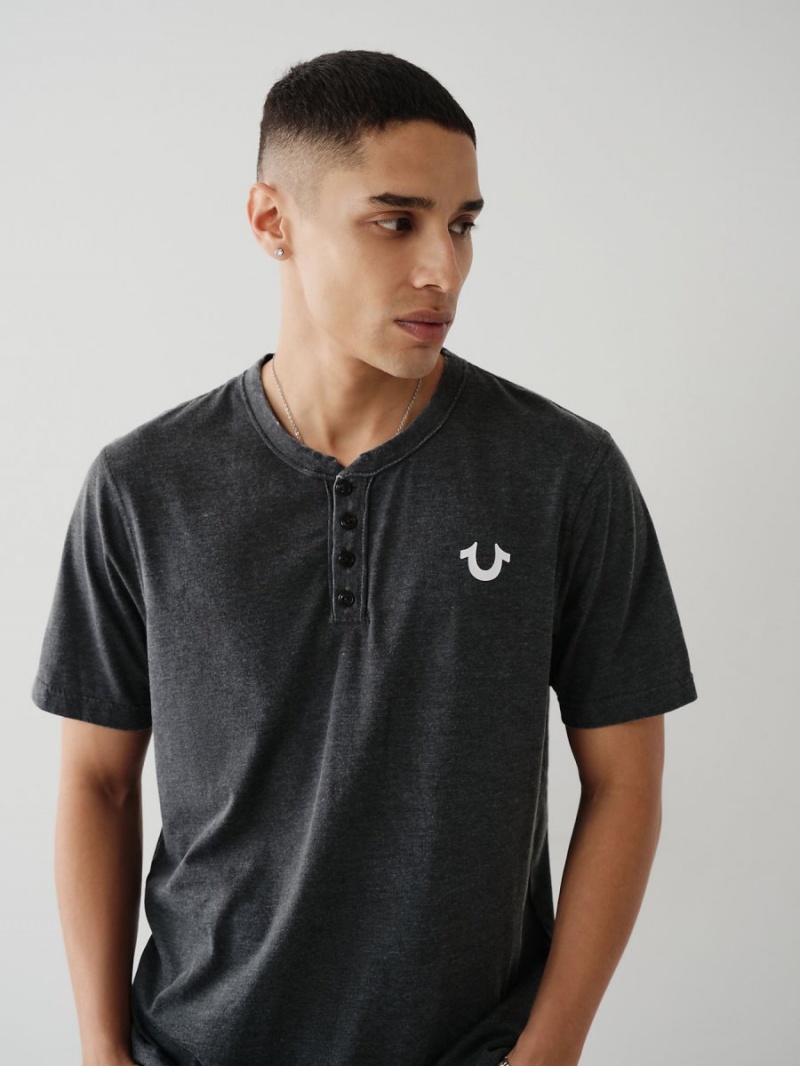 Black True Religion Henley T Shirts | 2503-AUVTY