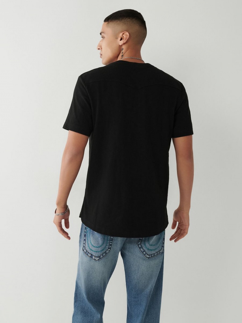 Black True Religion Henley T Shirts | 2754-RUGVK