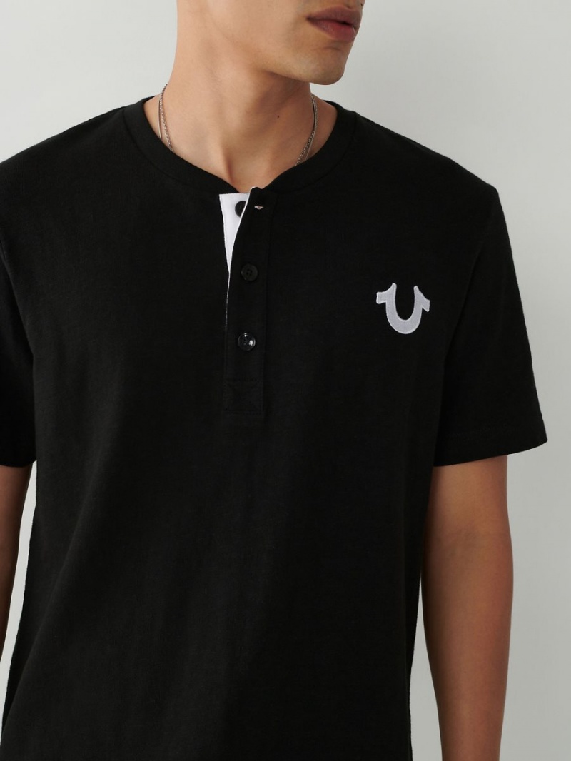 Black True Religion Henley T Shirts | 2754-RUGVK