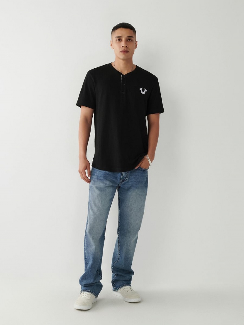 Black True Religion Henley T Shirts | 2754-RUGVK