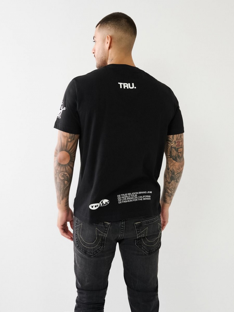 Black True Religion High Density Logo T Shirts | 2916-SQBNV