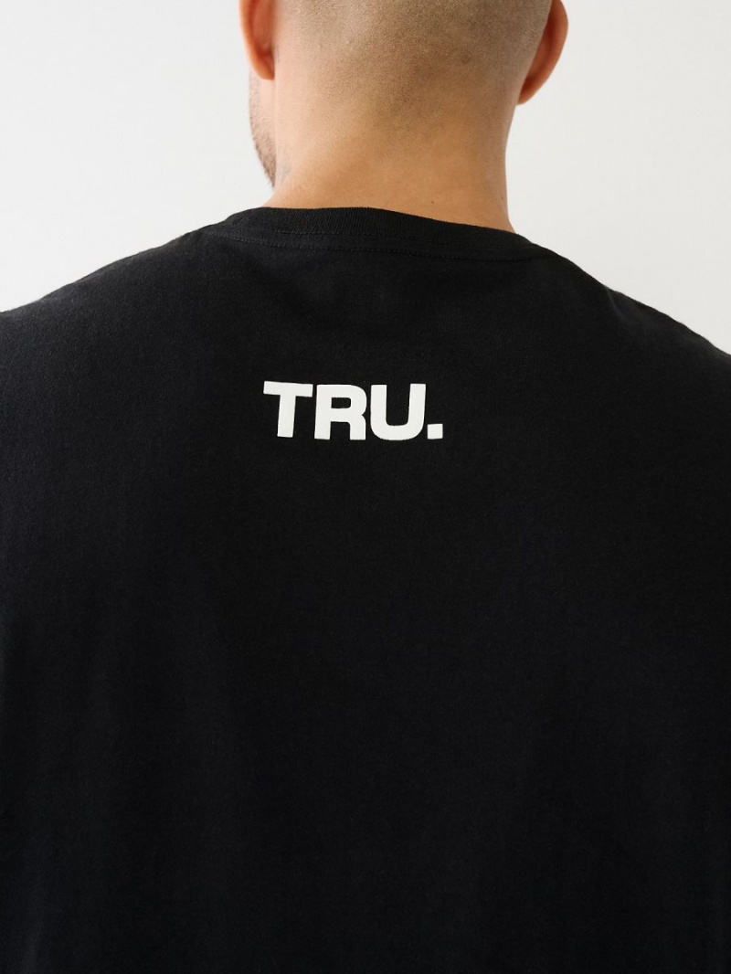 Black True Religion High Density Logo T Shirts | 2916-SQBNV