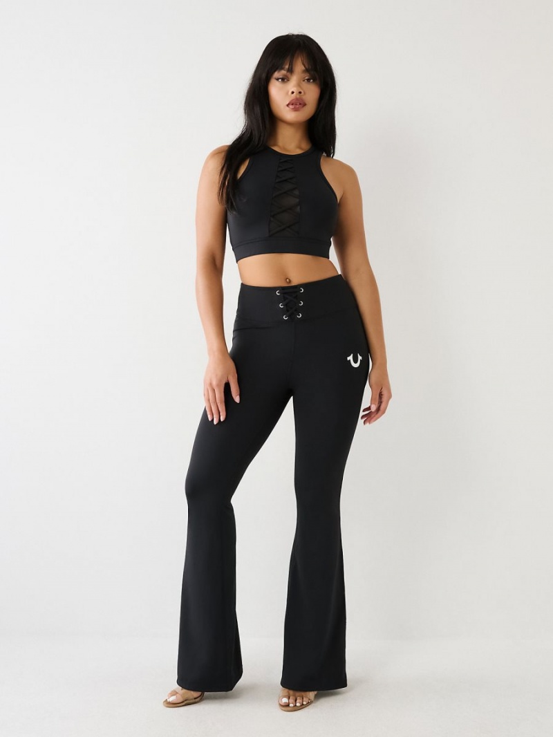 Black True Religion High Rise Lace Up Flare Leggings | 4986-WPICY