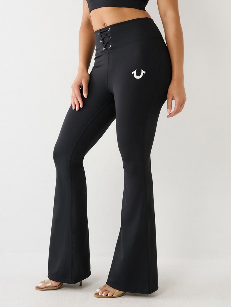 Black True Religion High Rise Lace Up Flare Leggings | 4986-WPICY