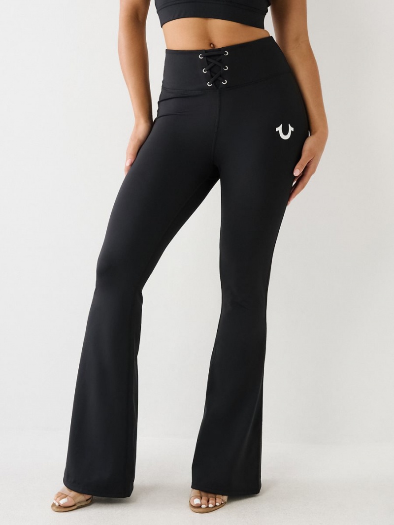 Black True Religion High Rise Lace Up Flare Leggings | 4986-WPICY