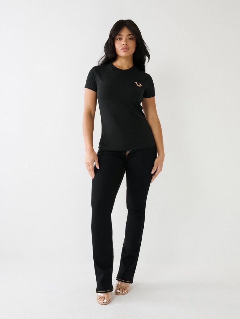 Black True Religion Hologram Glitter T Shirts | 9560-YDNUP