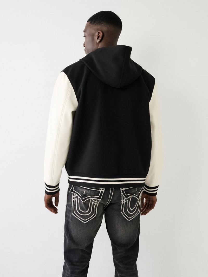 Black True Religion Hooded Varsity Jacket | 7023-LVGSE