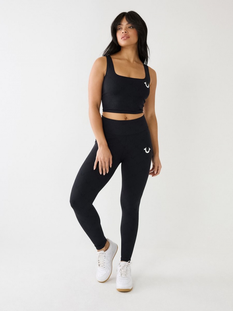 Black True Religion Horseshoe Jacquard Leggings | 1628-ZWGTK