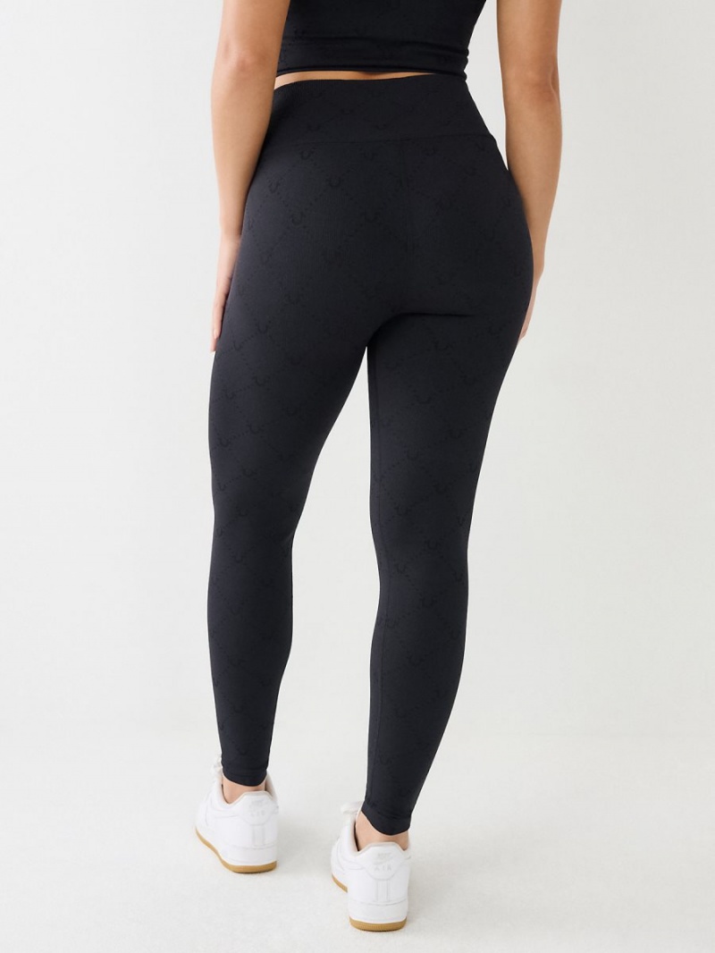 Black True Religion Horseshoe Jacquard Leggings | 1628-ZWGTK