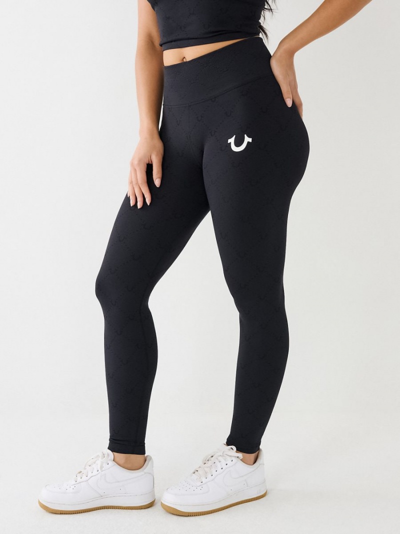 Black True Religion Horseshoe Jacquard Leggings | 1628-ZWGTK