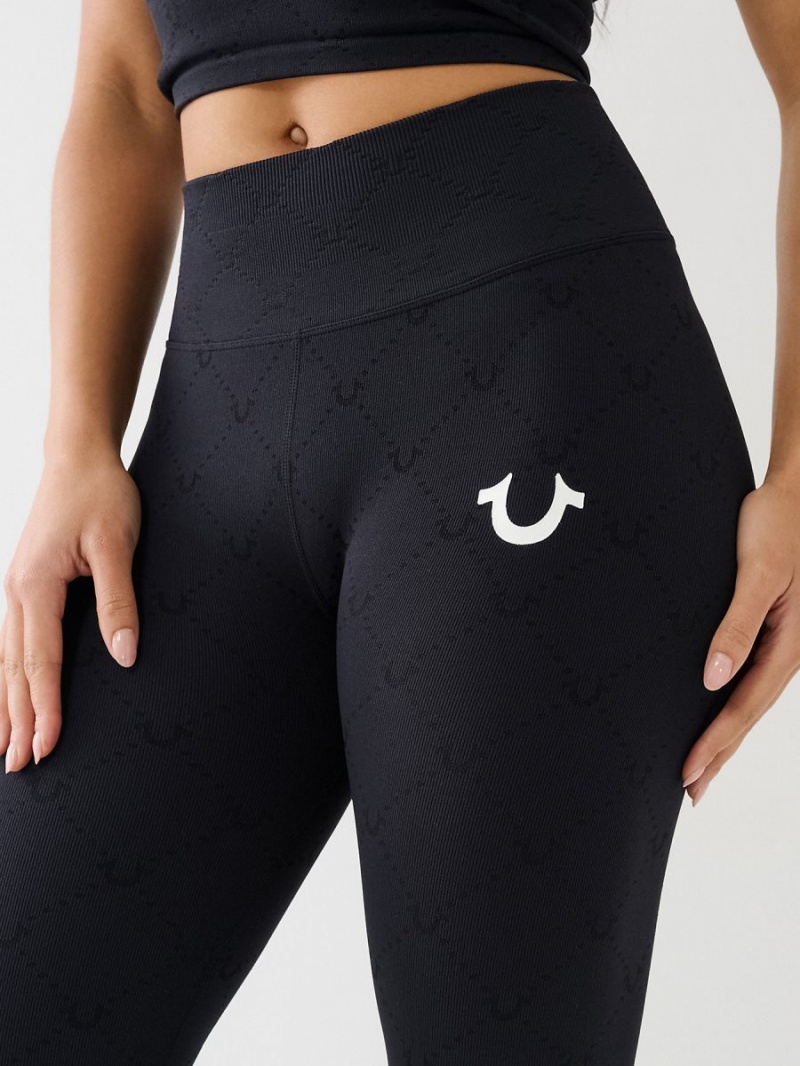 Black True Religion Horseshoe Jacquard Leggings | 5713-AGHRB