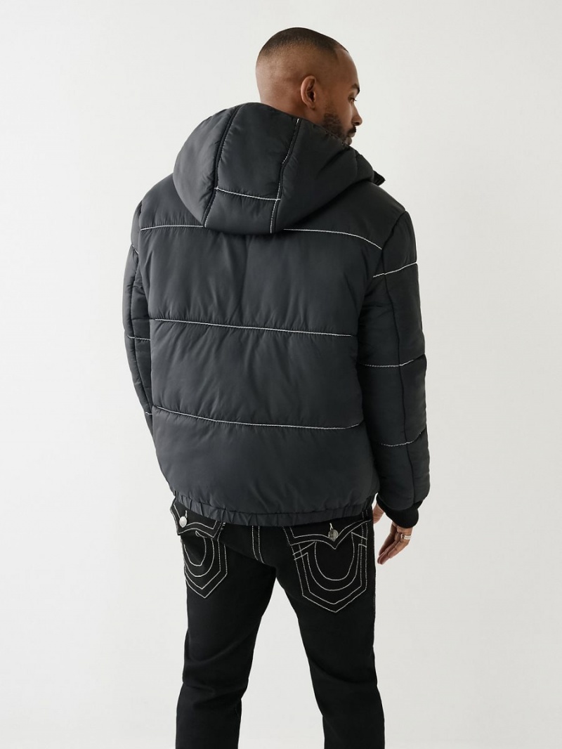 Black True Religion Horseshoe Logo Big T Puffer Jacket | 9512-MANOI