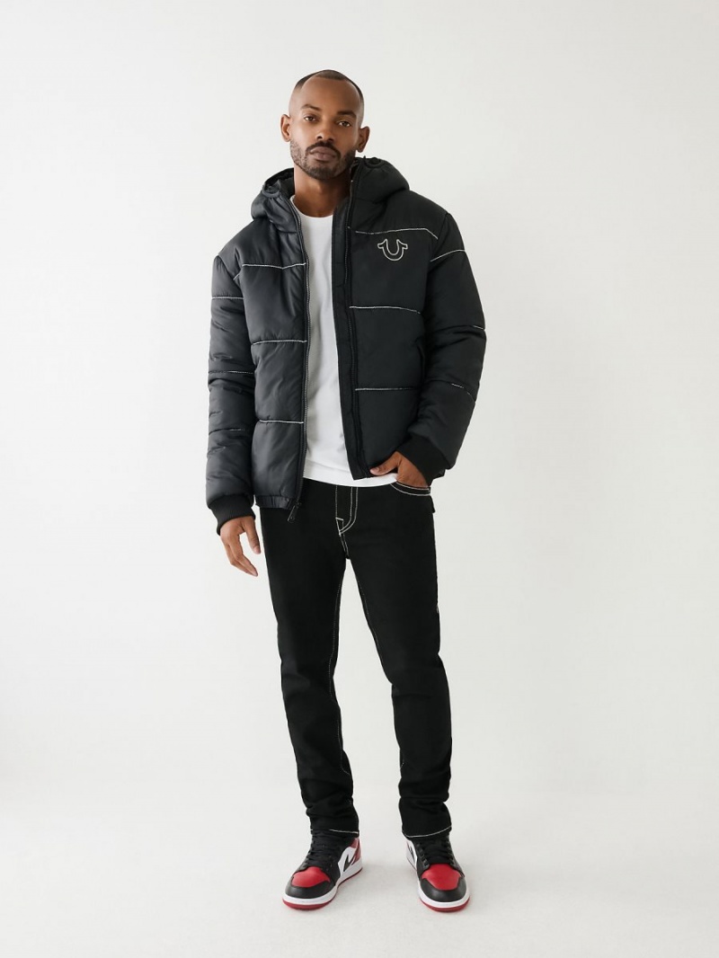 Black True Religion Horseshoe Logo Big T Puffer Jacket | 9512-MANOI