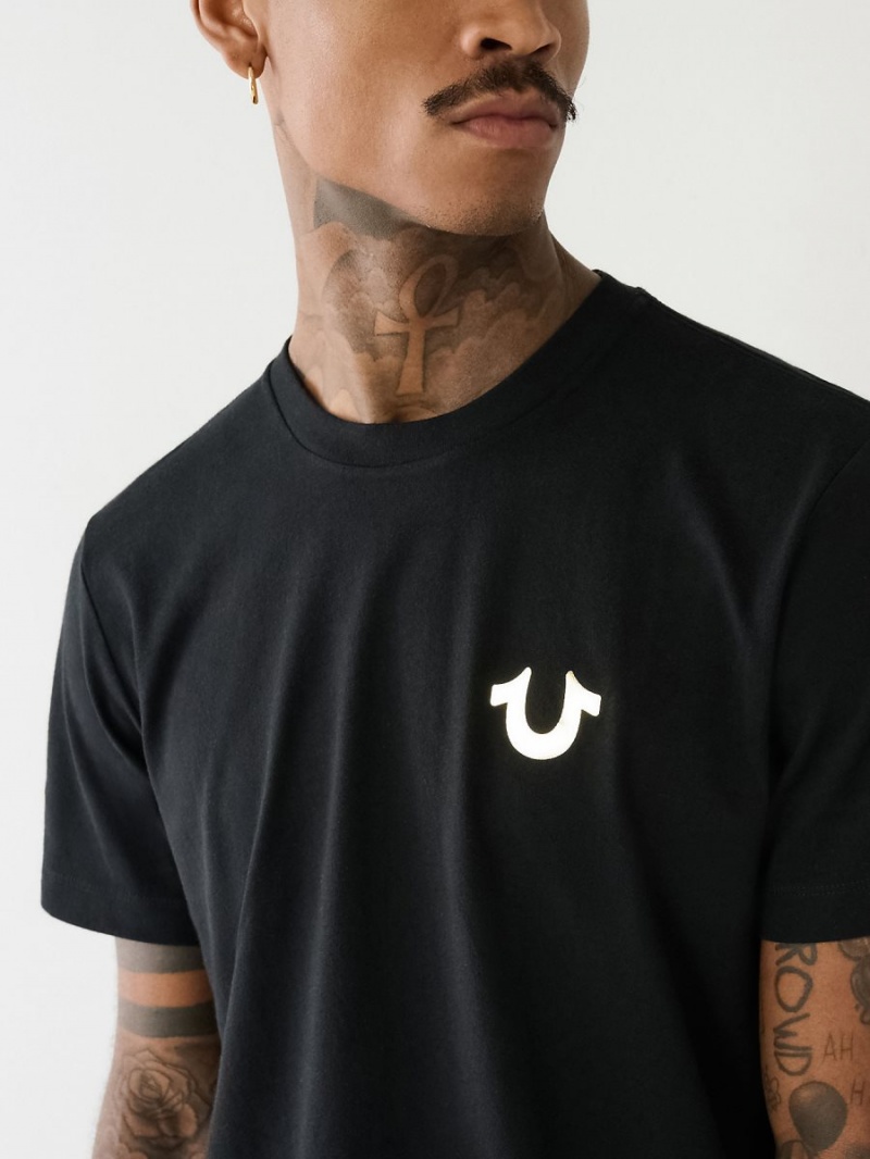 Black True Religion Horseshoe Logo Crew Neck T Shirts | 6892-NJETD