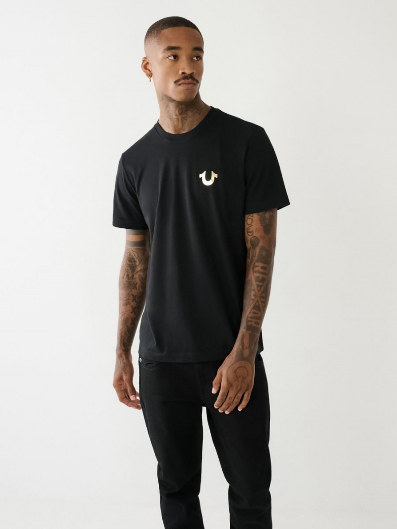 Black True Religion Horseshoe Logo Crew Neck T Shirts | 6892-NJETD