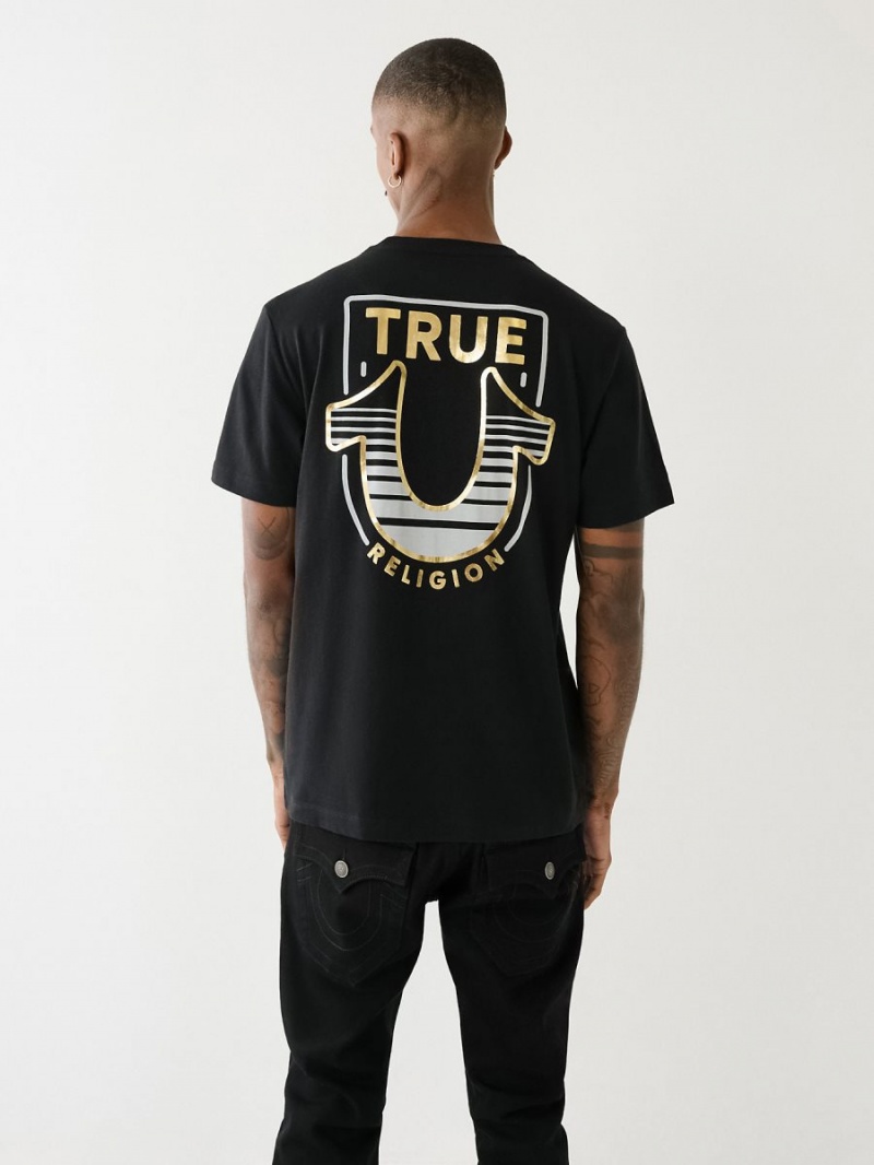 Black True Religion Horseshoe Logo Crew Neck T Shirts | 6892-NJETD