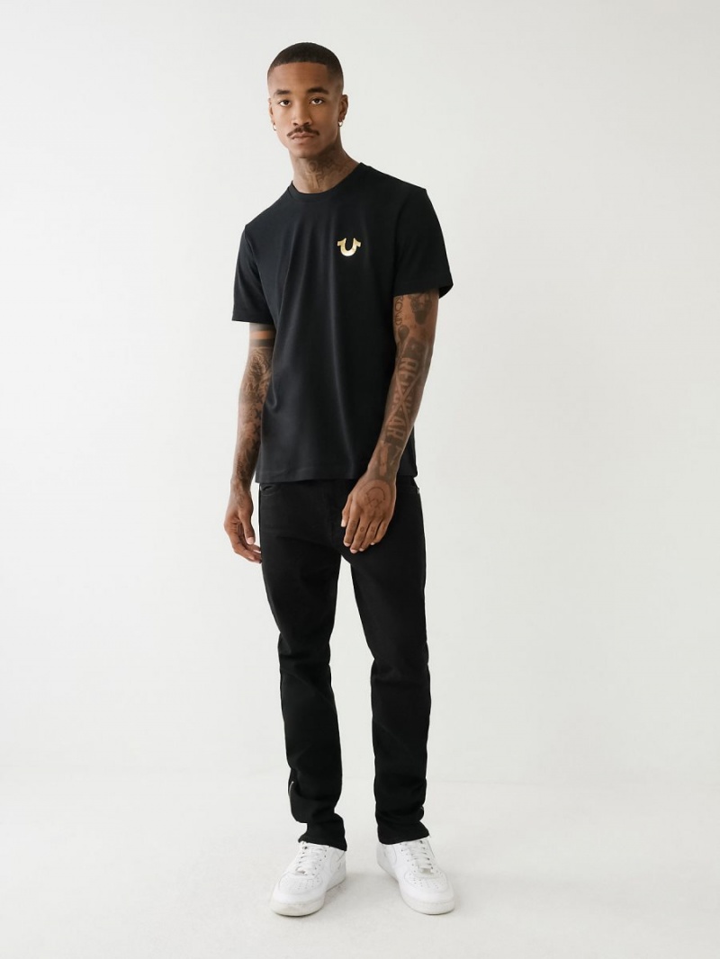 Black True Religion Horseshoe Logo Crew Neck T Shirts | 6892-NJETD